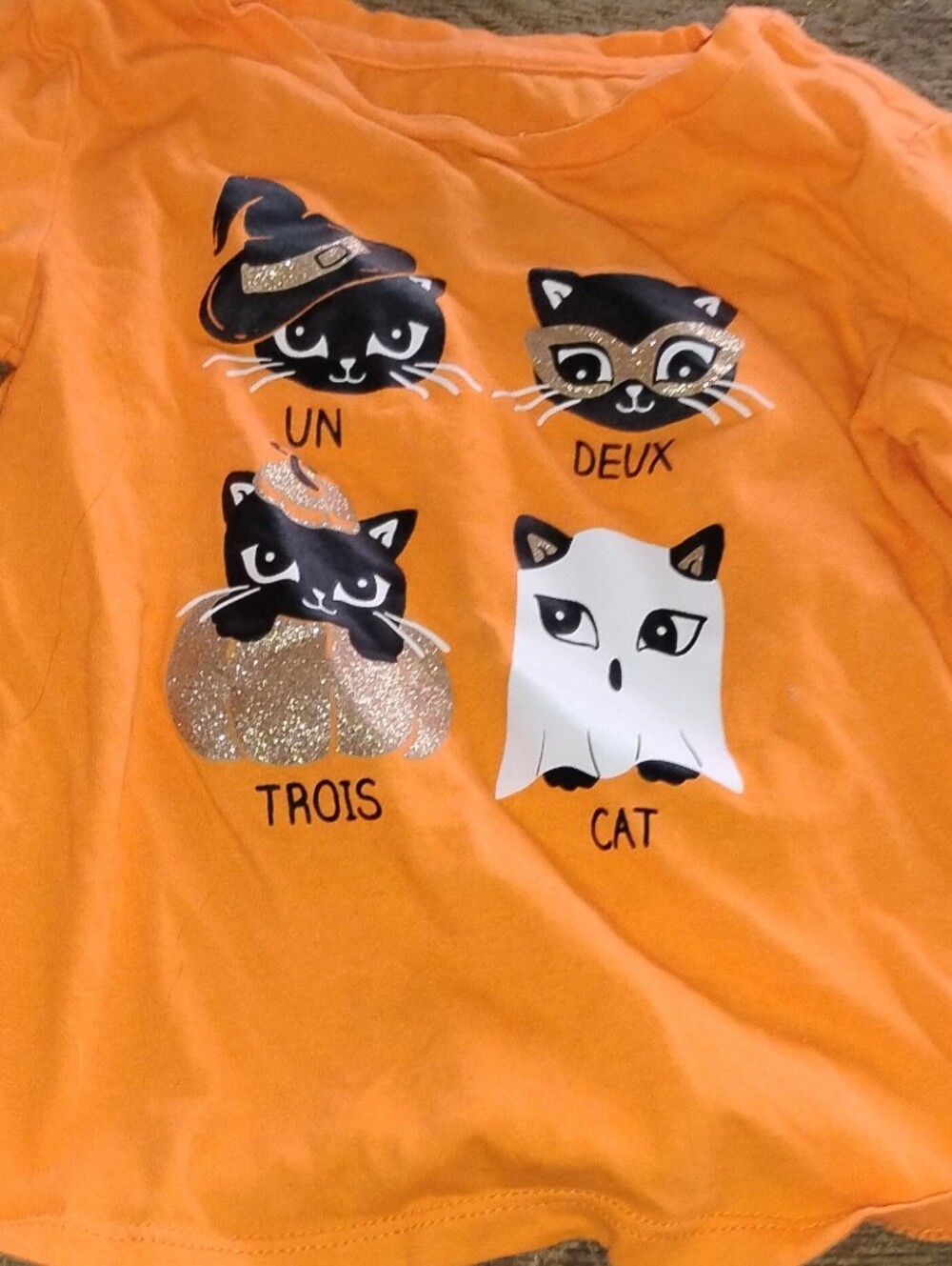 Toddler Girls Halloween Orange Cats Long Sleeve Shirt